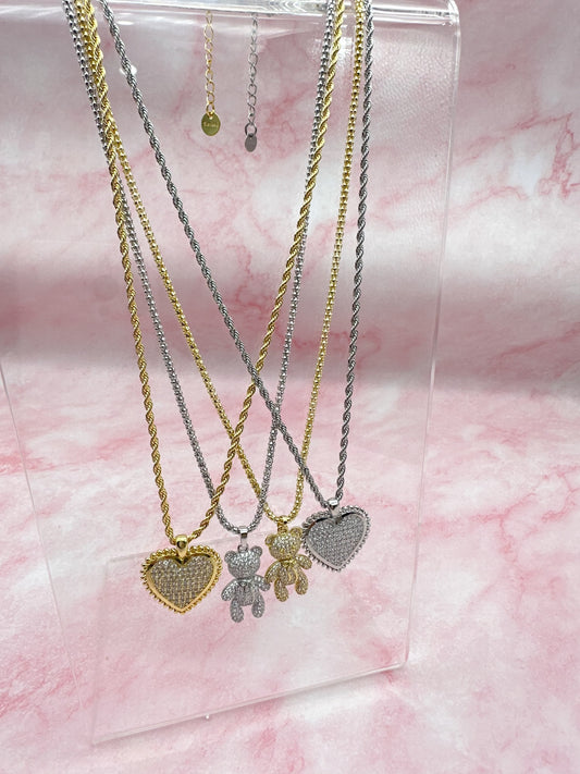 Bear and heart necklaces