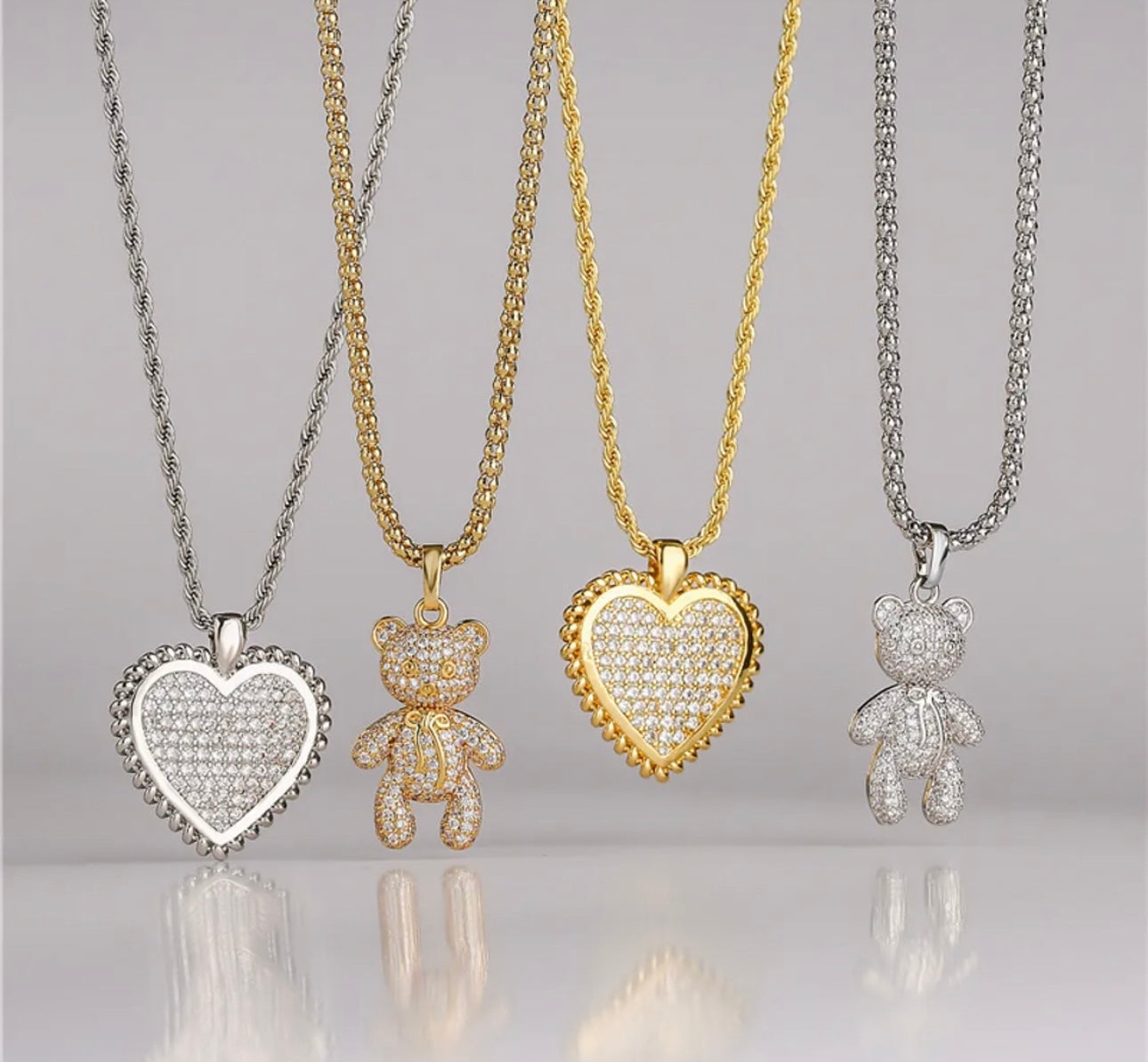 Bear and heart necklaces